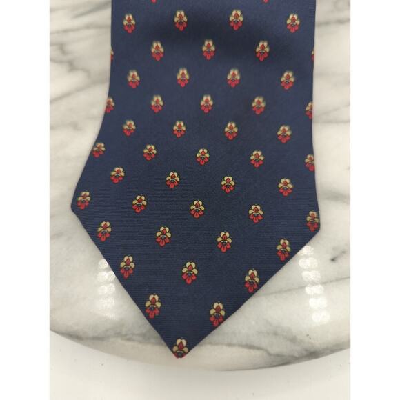 Vintage Christian Dior Neck Tie All Silk Blue Red Floral Made in the USA Work - Picture 2 of 6